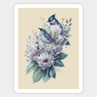 two hummingbirds around Flowers: Scattered Watercolor in Pastel Colors Magnet